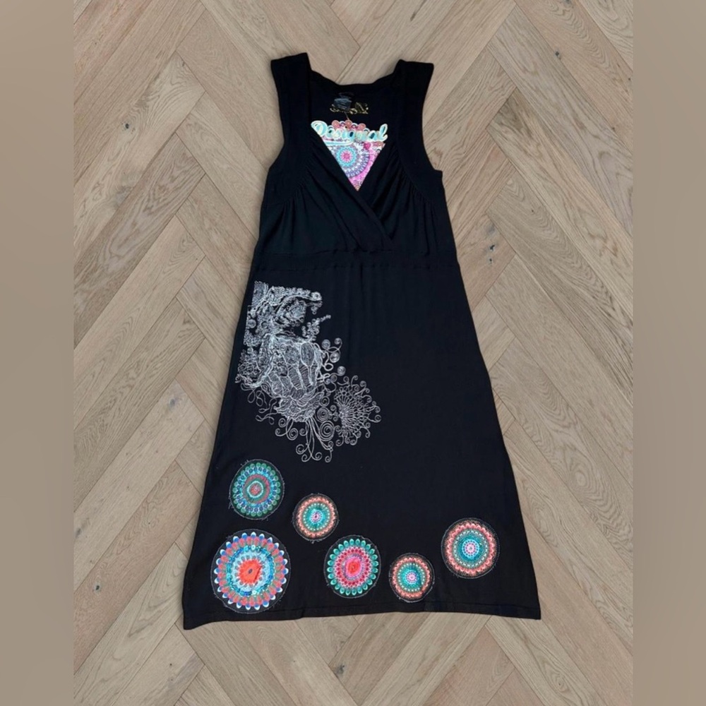 Black Sleeveless Dress with Colorful Embroidery and sequin Y2K Babydoll fit